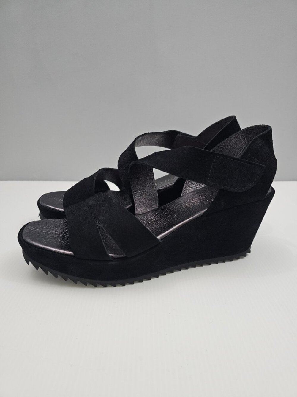 Pedro Garcia Fineta Platform Wedge Sandal Womens EU 41 Black Suede Designer NEW